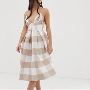 ASOS DESIGN check corset detail midi dress